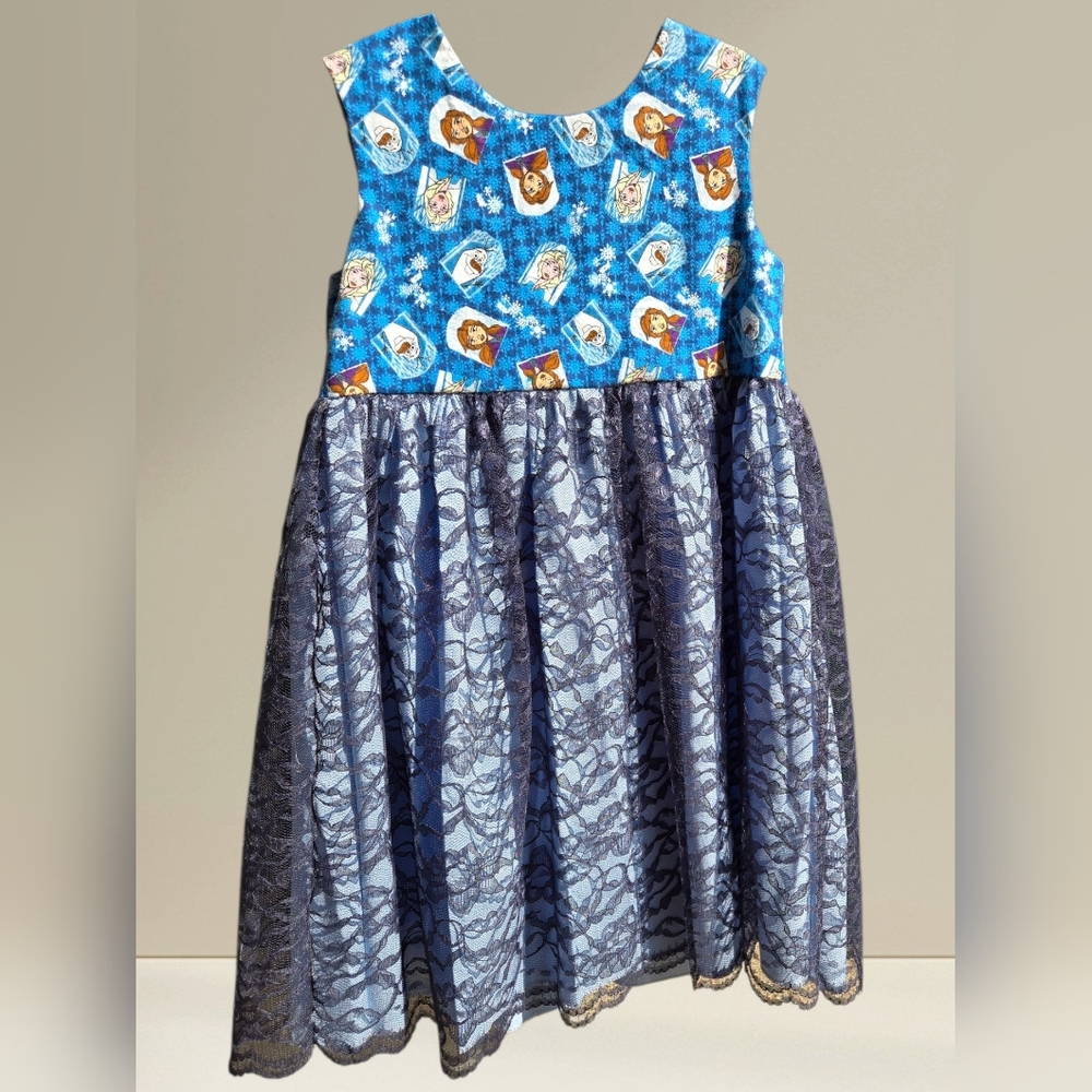 Frozen-Inspired Princess Dress with Lace Skirt – Handmade with Love